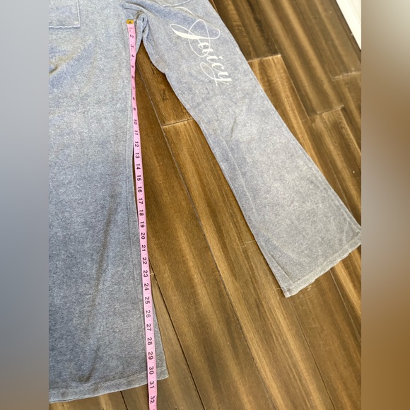 Y2K Vtg Low Rise Juicy Couture Gray Flared Track Pants w/ pockets Loungwear swan - Picture 5 of 11